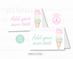 Ice Cream Party Food Tent Cards Printable Editable Instant Download