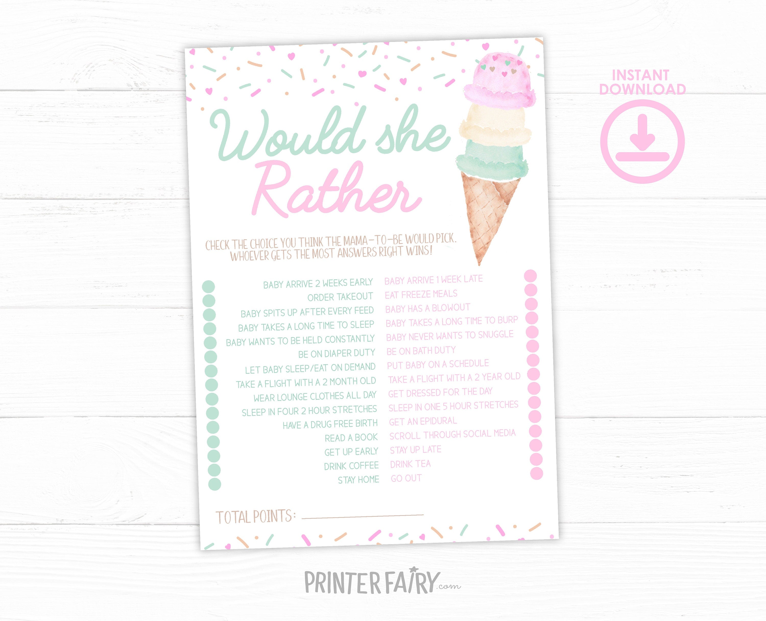 Ice Cream Baby Shower Games Editable Templates, (Digital Instant Download)