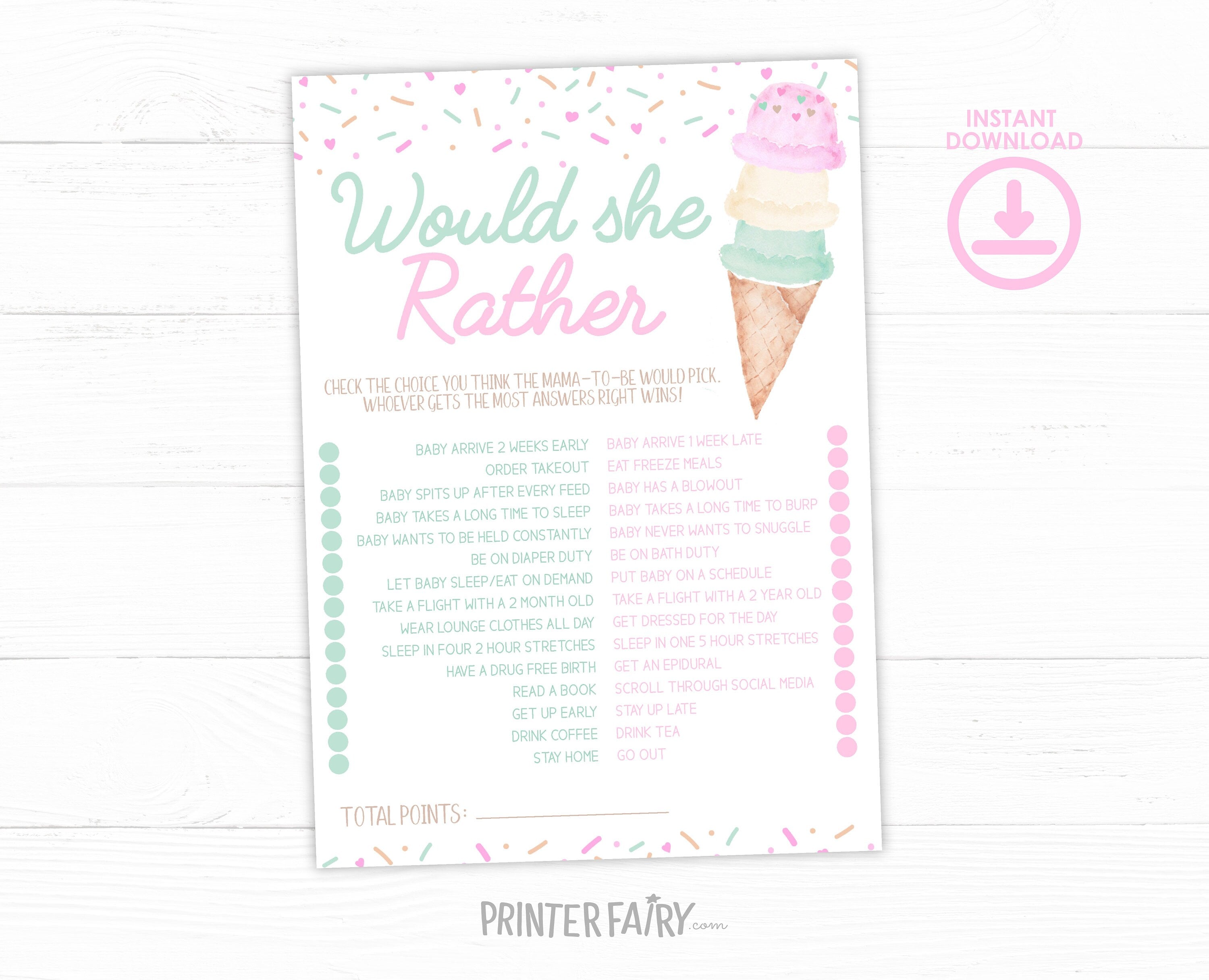 Ice Cream Baby Shower Games Editable Templates, (Digital Instant Download)