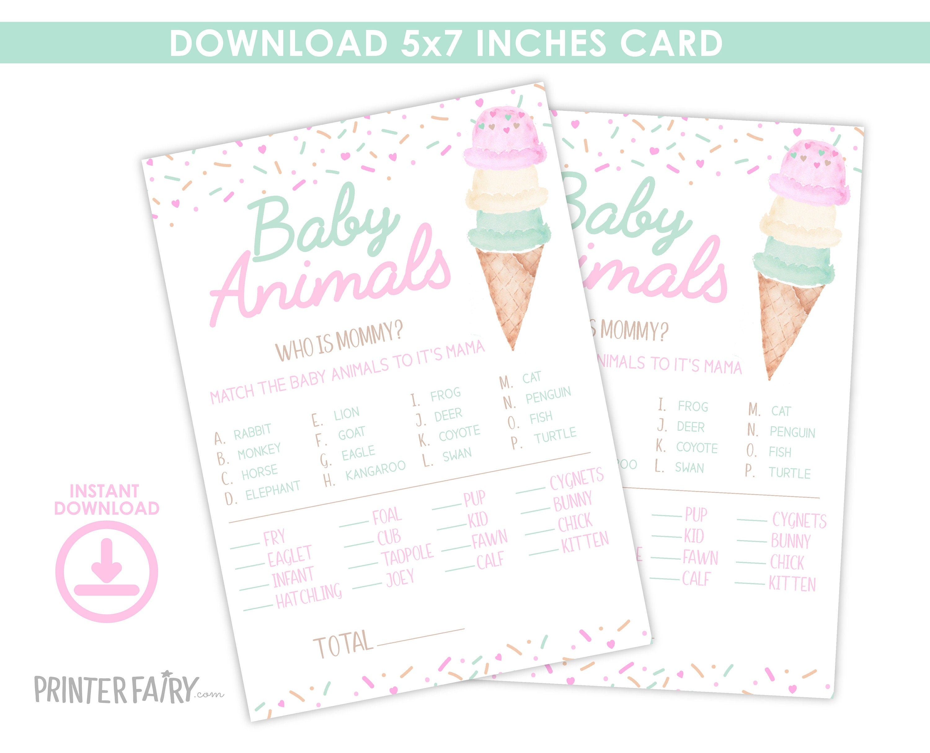 Ice Cream Baby Shower Games Editable Templates, (Digital Instant Download)