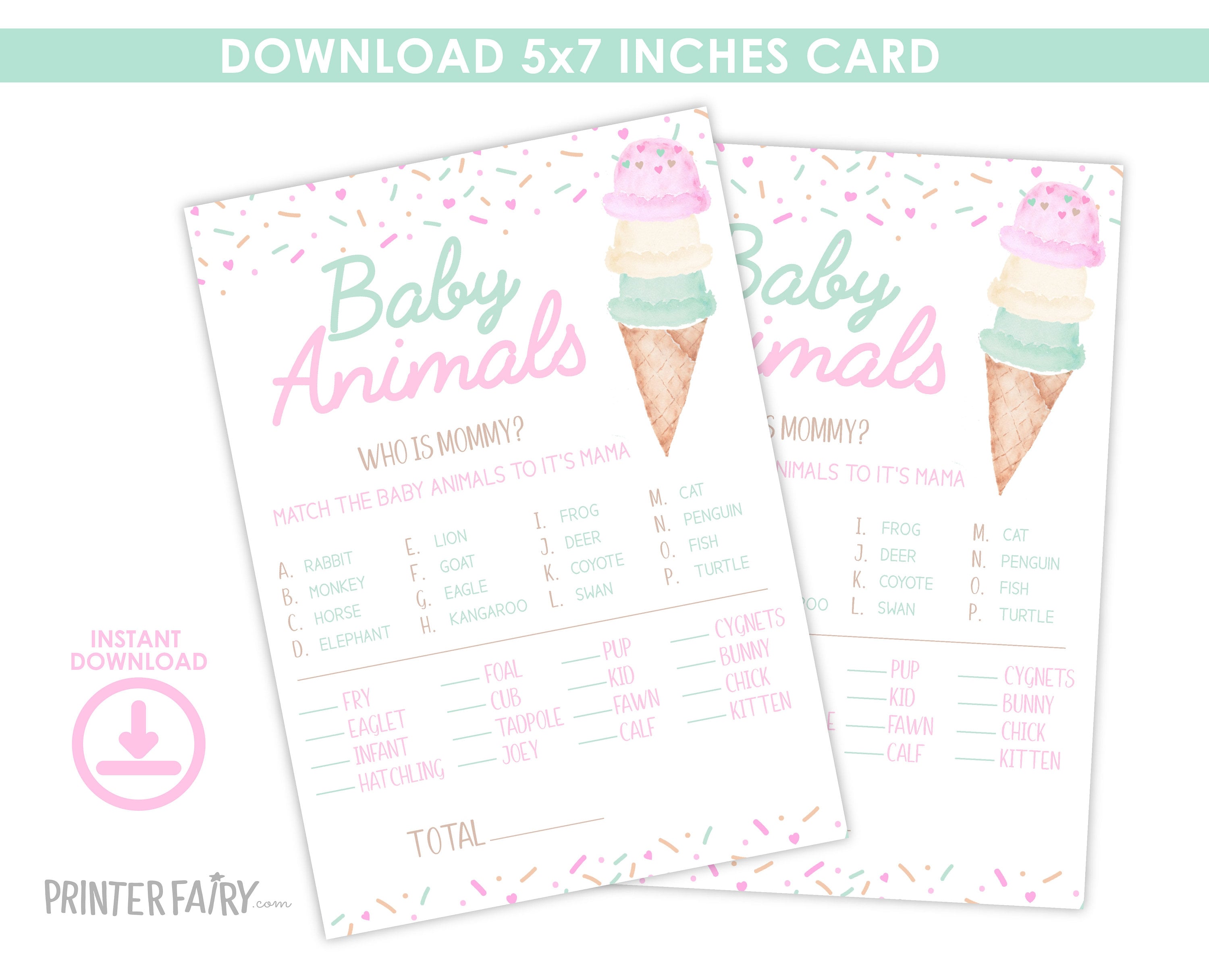 Ice Cream Baby Shower Games Editable Templates, (Digital Instant Download)