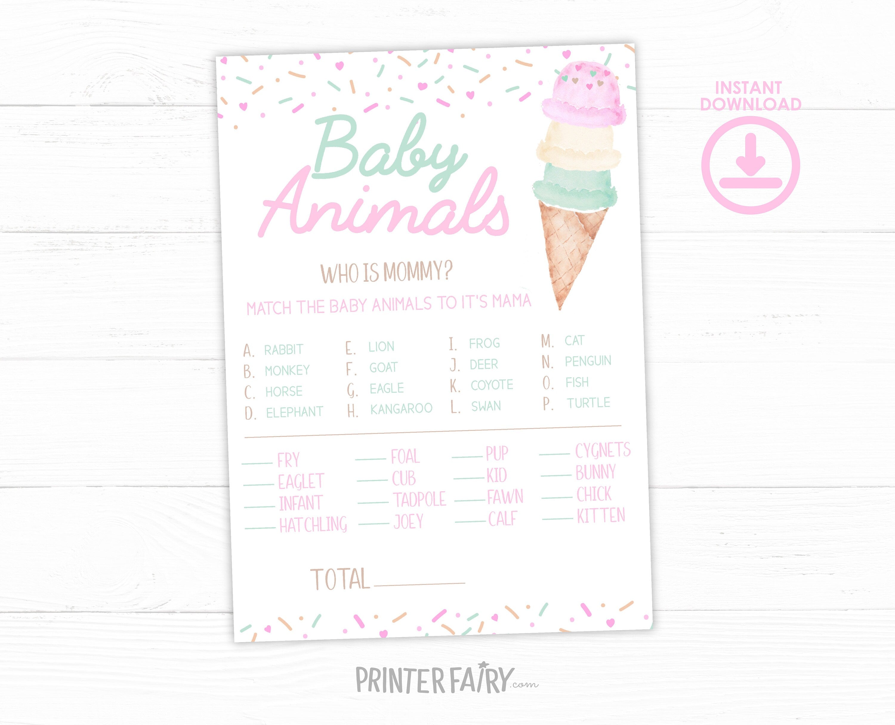 Ice Cream Baby Shower Games Editable Templates, (Digital Instant Download)
