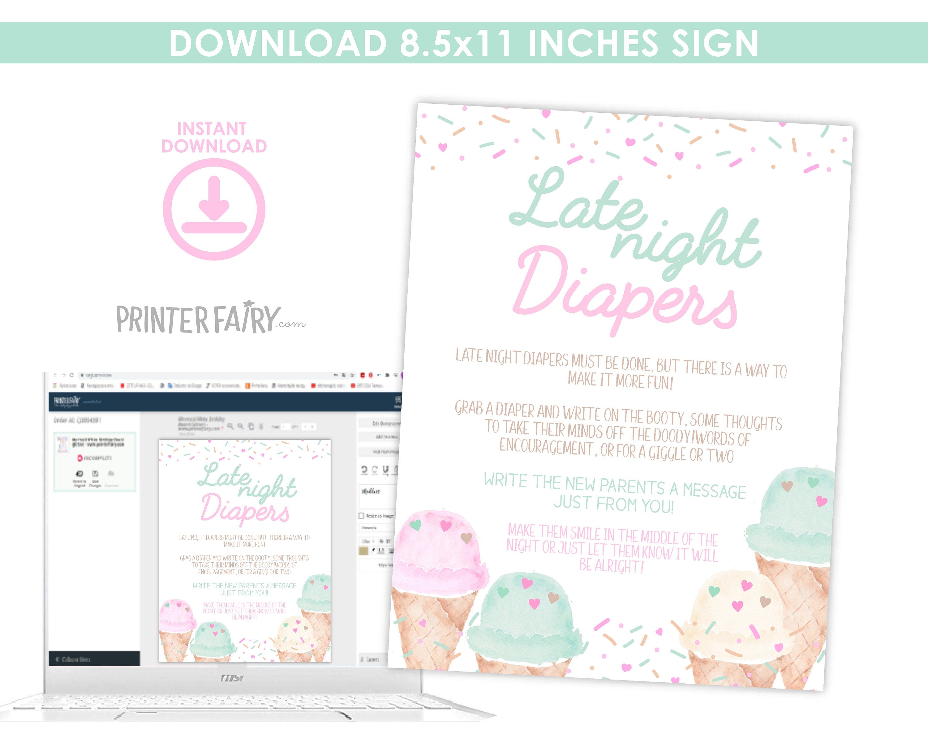 Ice Cream Baby Shower Games Editable Templates, (Digital Instant Download)