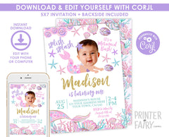 Editable Mermaid Birthday Invitation with Photo (Instant Download)