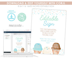 Ice Cream Baby Shower Editable Sign Template (Digital Instant Download)