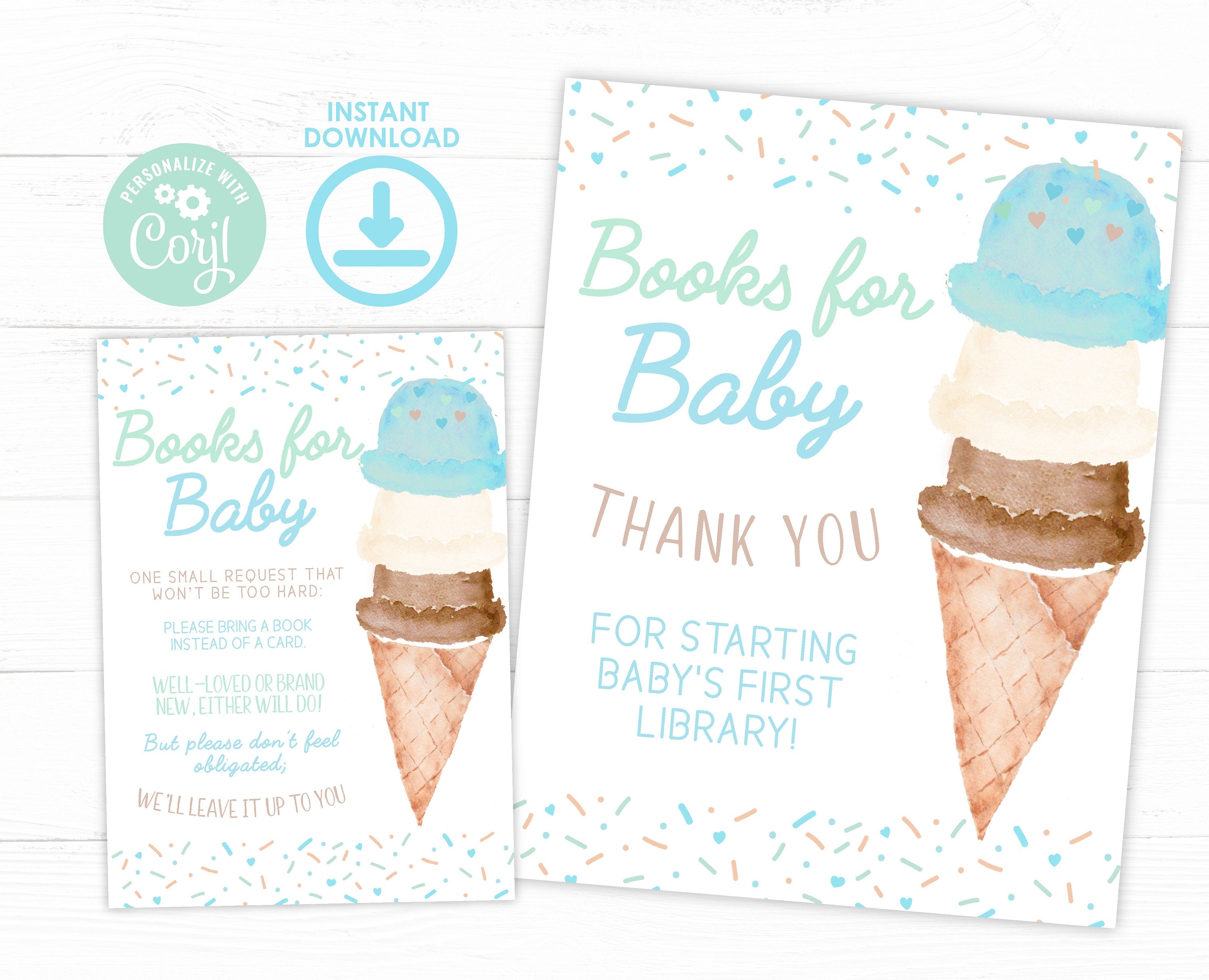 Ice Cream Baby Shower Books for Baby Sign and Card (Digital Download)
