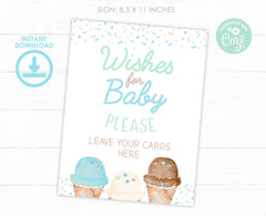 Ice Cream Baby Shower Wishes Sign and Card Templates (Digital Download)