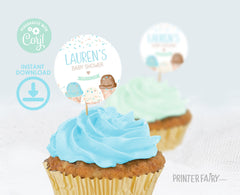 Ice Cream Baby Shower Cupcake Toppers or Labels Editable Template, (Digital Instant Download)