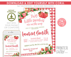 Strawberry Twins Baby Shower Invitation, Two Little Sweeties (Digital Download)