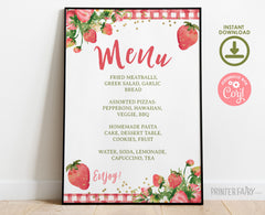 Strawberry Baby Shower Menu Sign Editable Template INSTANT DOWNLOAD