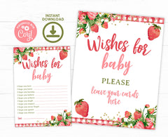 Strawberry Baby Shower Game, Editable Wishes for Baby Cards (Digital Download)