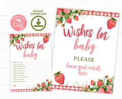 Strawberry Baby Shower Game, Editable Wishes for Baby Cards (Digital Download)