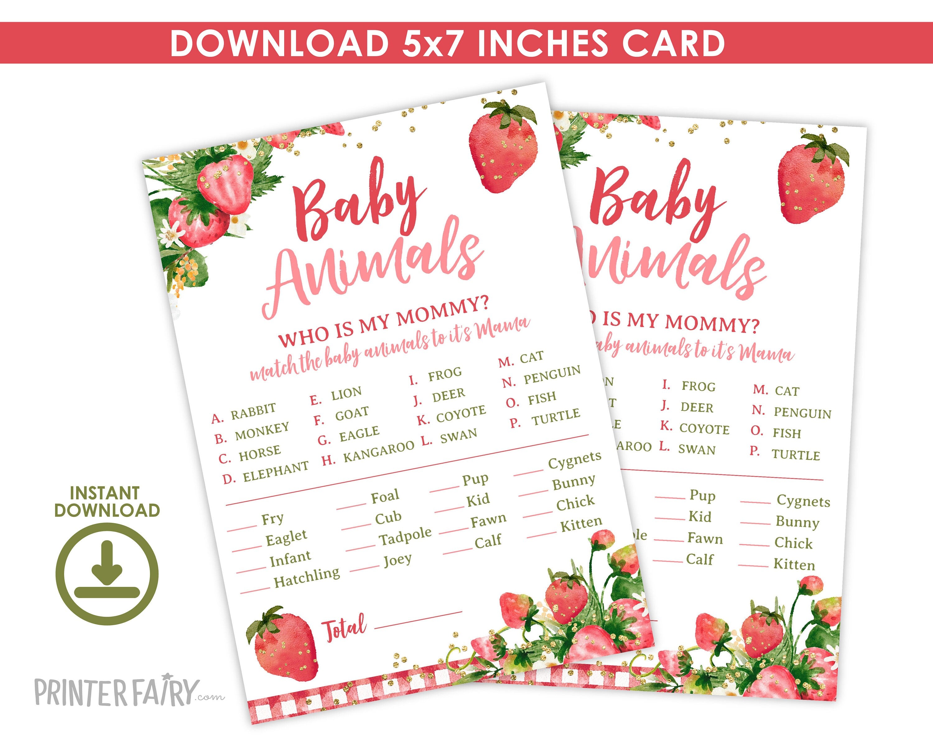Strawberry Baby Shower Games, Girl Sprinkle Activities (Digital Download)