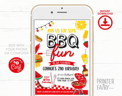 BBQ Birthday Party Invitation Editable Template for any age, Digital or Printable, Instant Download