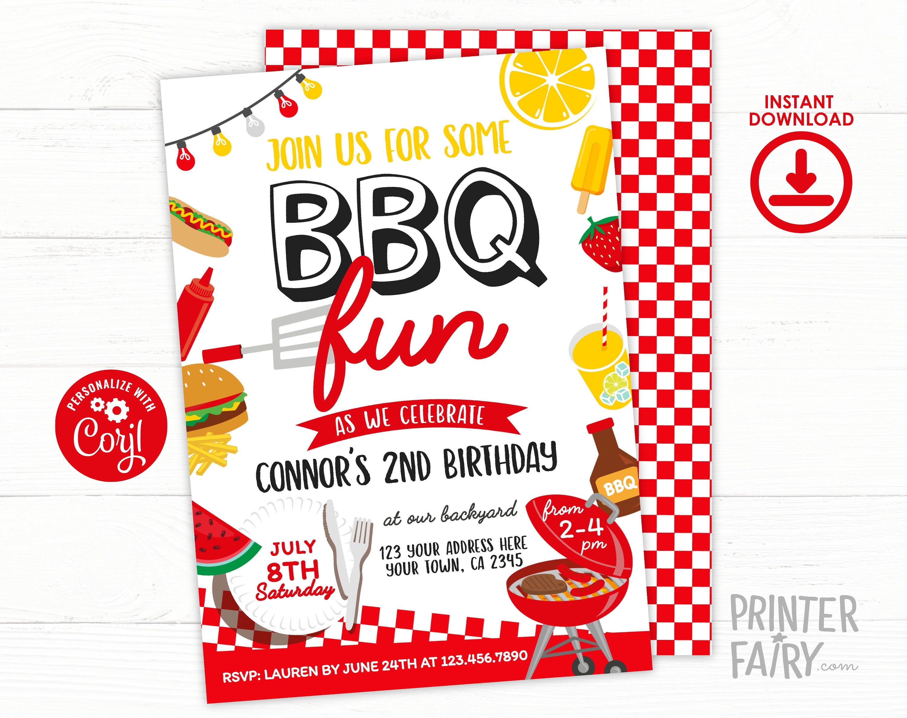 BBQ Birthday Party Invitation Editable Template for any age, Digital or Printable, Instant Download