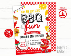 BBQ Birthday Party Invitation Editable Template for any age, Digital or Printable, Instant Download