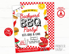 BBQ Party Invitation Editable Template, Digital Printable Design, Instant Download