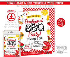 BBQ Party Invitation Editable Template, Digital Printable Design, Instant Download
