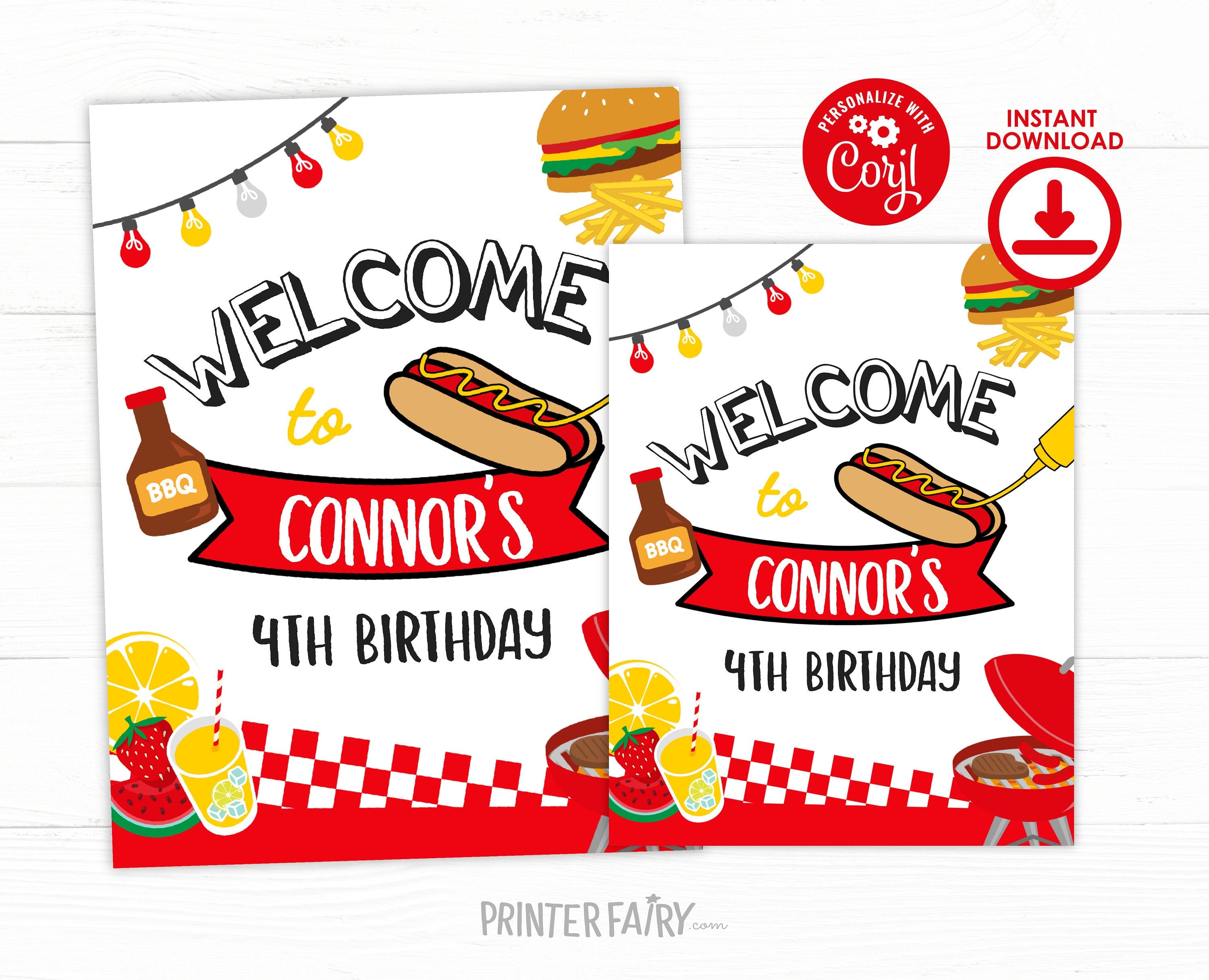 BBQ Party Welcome Sign Editable Template, Digital Printable Design, Instant Download