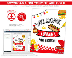 BBQ Party Welcome Sign Editable Template, Digital Printable Design, Instant Download