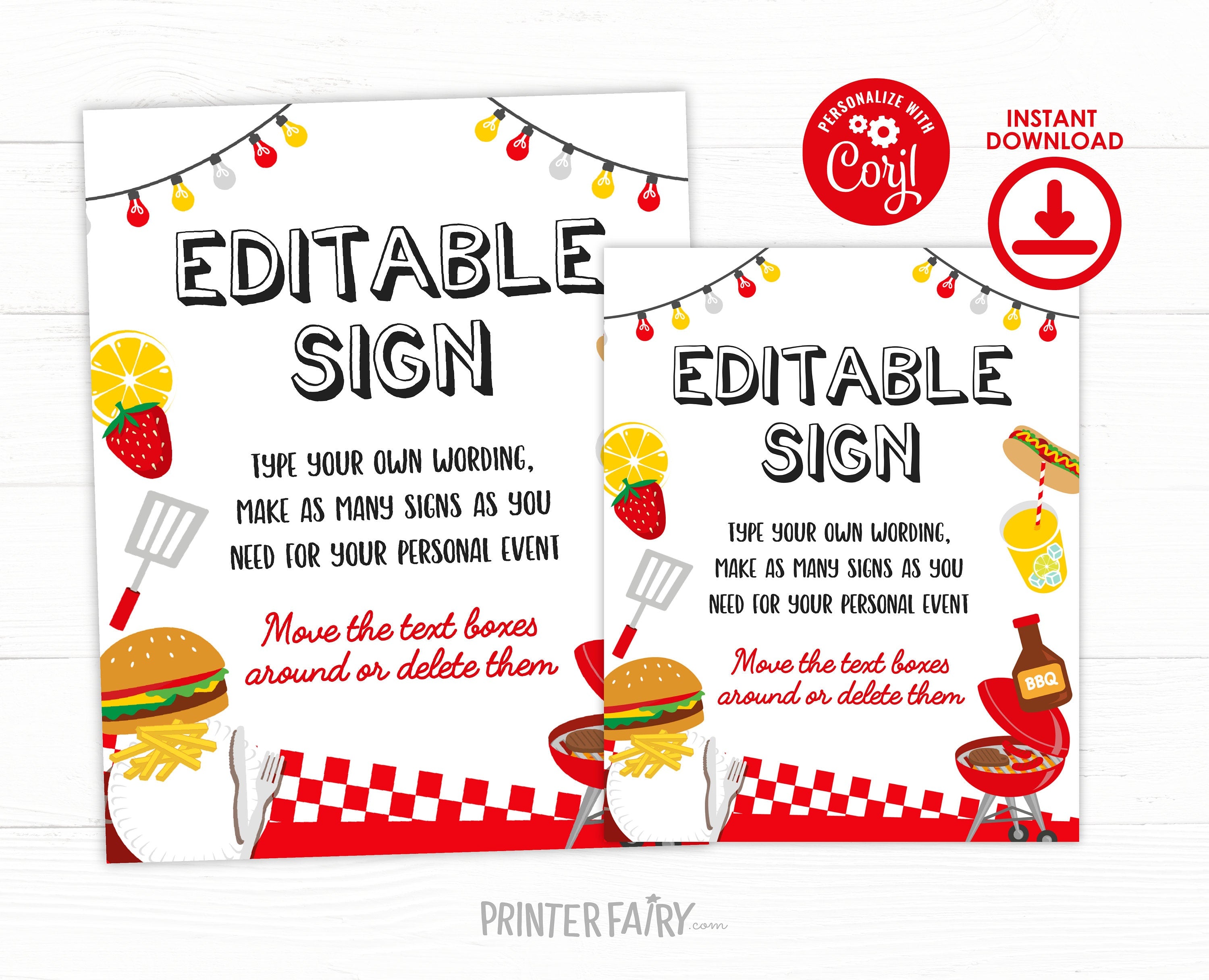 BBQ Birthday Party Editable Sign Editable Template, Digital Printable Design, Instant Download