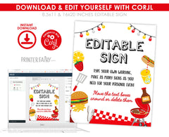 BBQ Birthday Party Editable Sign Editable Template, Digital Printable Design, Instant Download