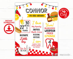 BBQ First Birthday Stats Sign Editable Template, Digital Printable Design, Instant Download