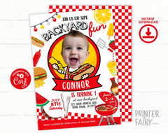 BBQ Birthday Party Invitation with Photo Editable Template, Digital Printable Design, Instant Download