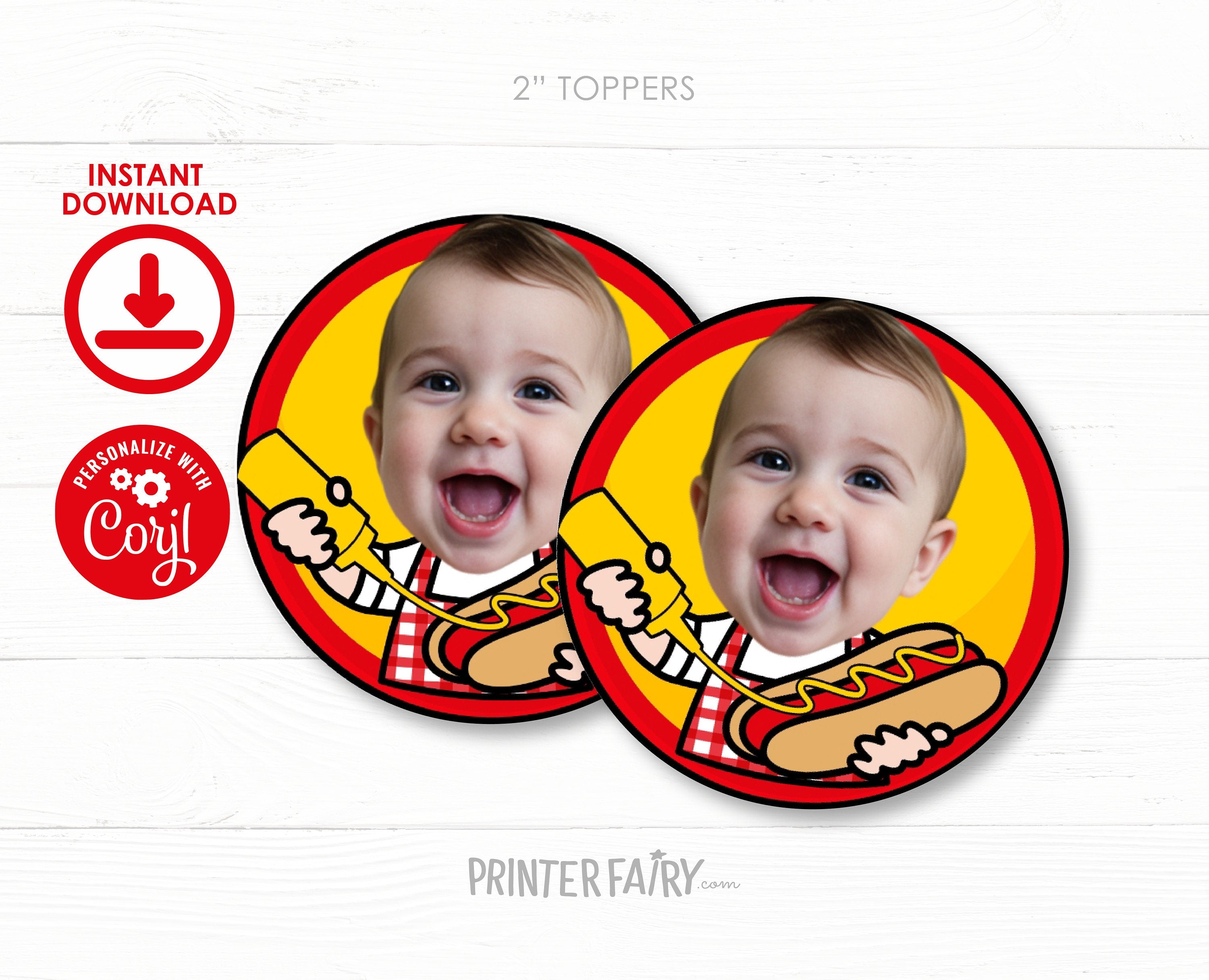 BBQ Birthday Party Toppers with Photo, Digital Printable Party Decorations, Instant Download
