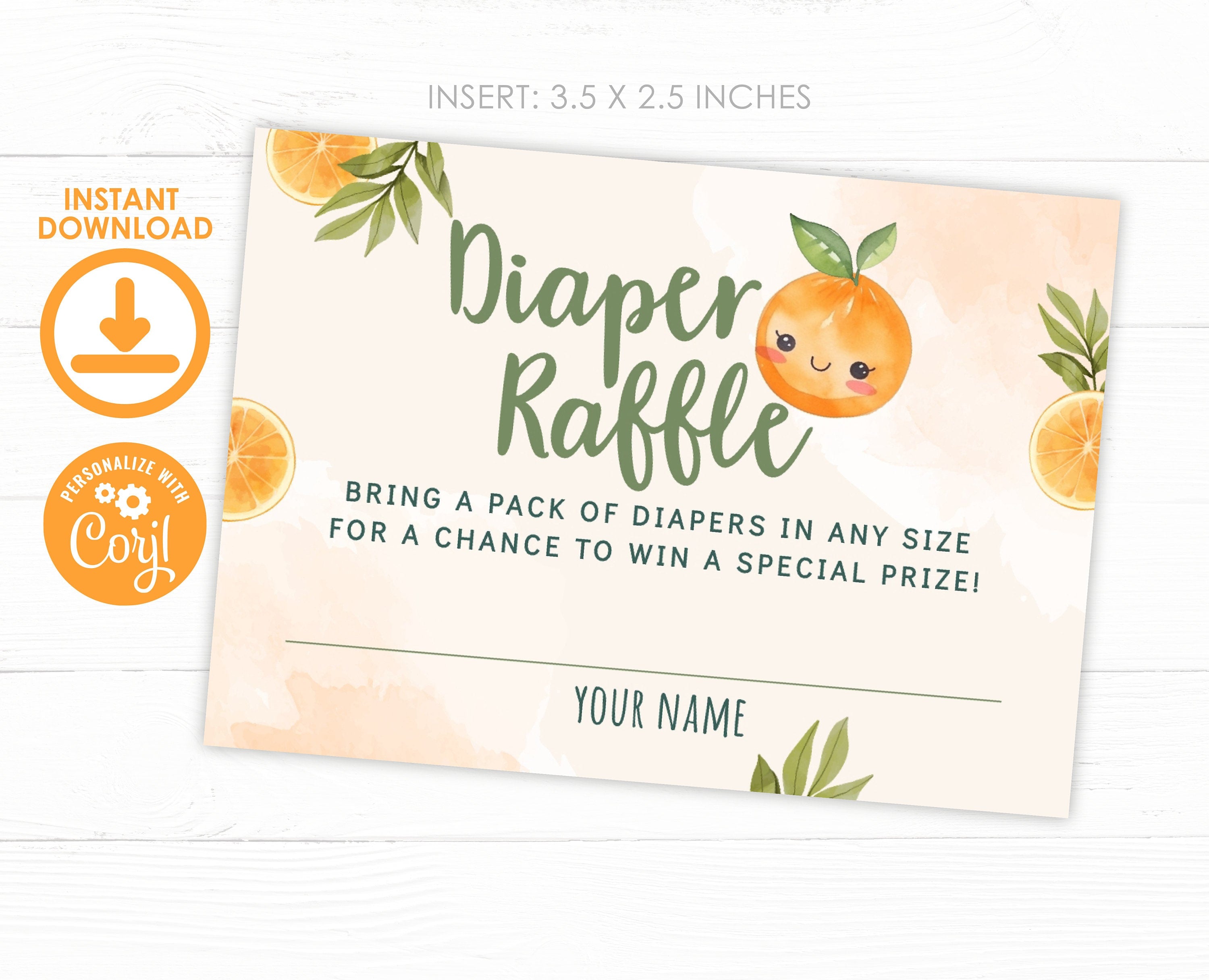 Orange Baby Shower Diaper Raffle Sign and Cards (Digital Download)