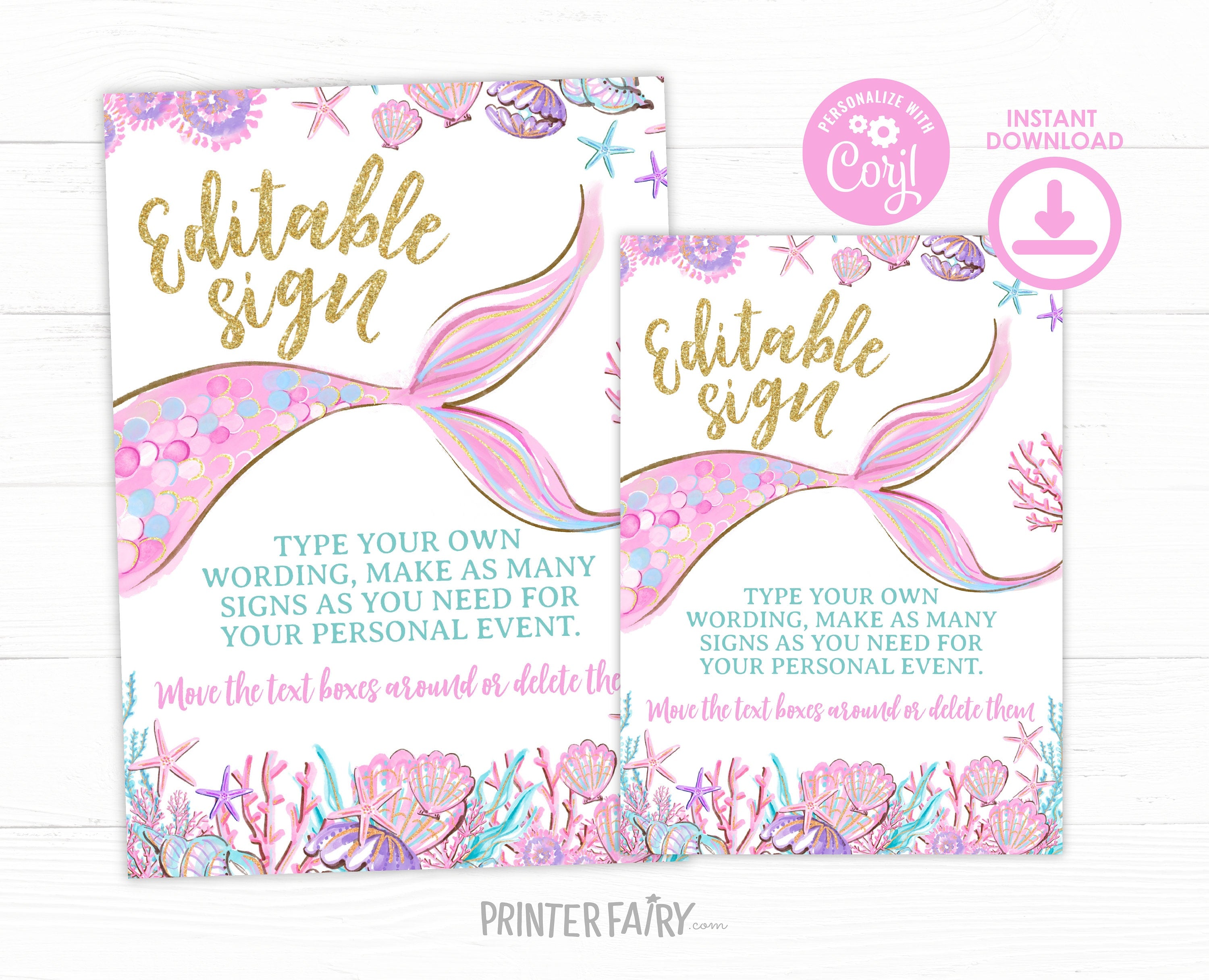 Mermaid Sign Editable Template for any celebration (Digital Instant Download)