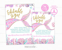 Mermaid Sign Editable Template for any celebration (Digital Instant Download)