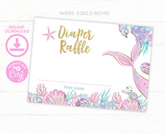Mermaid Baby Shower Diaper Raffle Editable Sign and Tickets, Digital Printable, Instant Download
