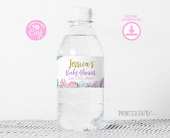 Mermaid Baby Shower Water Bottle Label, Editable Template (Digital Item)