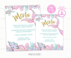 Mermaid Baby Shower Menu Sign, Editable Dinner Menu (Digital Download)