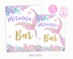 Mermaid Baby Shower Games Sign, Editable Mermosa Bar, Books & Gifts (Digital Download)