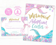 Mermaid Adoption Certificate and Sign Editable Templates, Digital Designs (Instant Download)