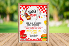 BBQ Party Menu Sign Editable Template, Digital Printable Design, Instant Download