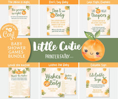 Orange Little Cutie Baby Shower Games, Editable (Digital Download)
