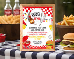 BBQ Party Menu Sign Editable Template, Digital Printable Design, Instant Download