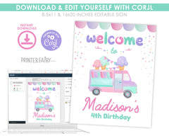 Ice Cream Truck Birthday Welcome Sign, Editable Party Decor (Digital Download)