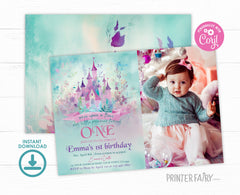 Princess Castle First Birthday Invitation with Photo (Download)