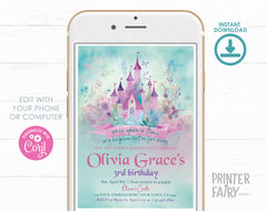 Princess Castle Birthday Invitation, Editable Girl Invite (Instant Download)