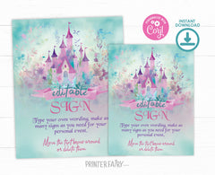 Princess Castle Birthday Party Sign, Editable Template (Digital Download)
