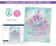 Princess Castle Birthday Party Sign, Editable Template (Digital Download)
