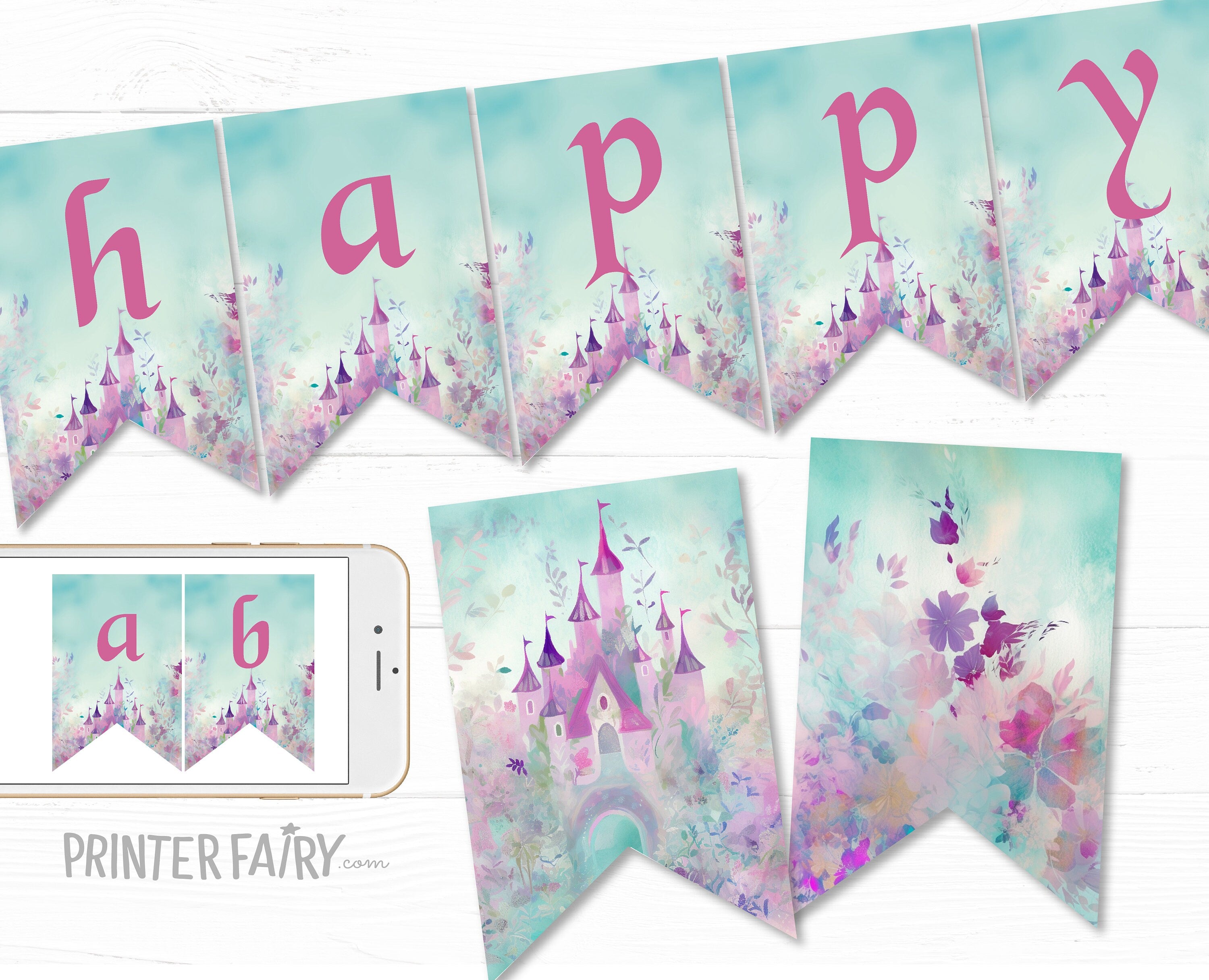 Princess Castle Birthday Banner, Editable Party Decoration (Digital Item)