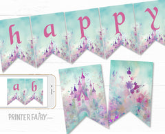 Princess Castle Birthday Banner, Editable Party Decoration (Digital Item)