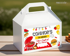 BBQ Birthday Party Gable Box Label  Editable Template, Personalized Favor Box, Instant Download