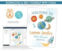 Outer Space Birthday Welcome Sign, Galaxy Party Decor (Editable Template)