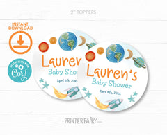 Editable Outer Space Cupcake Toppers, Rocket Ship, Planets (Digital Download)